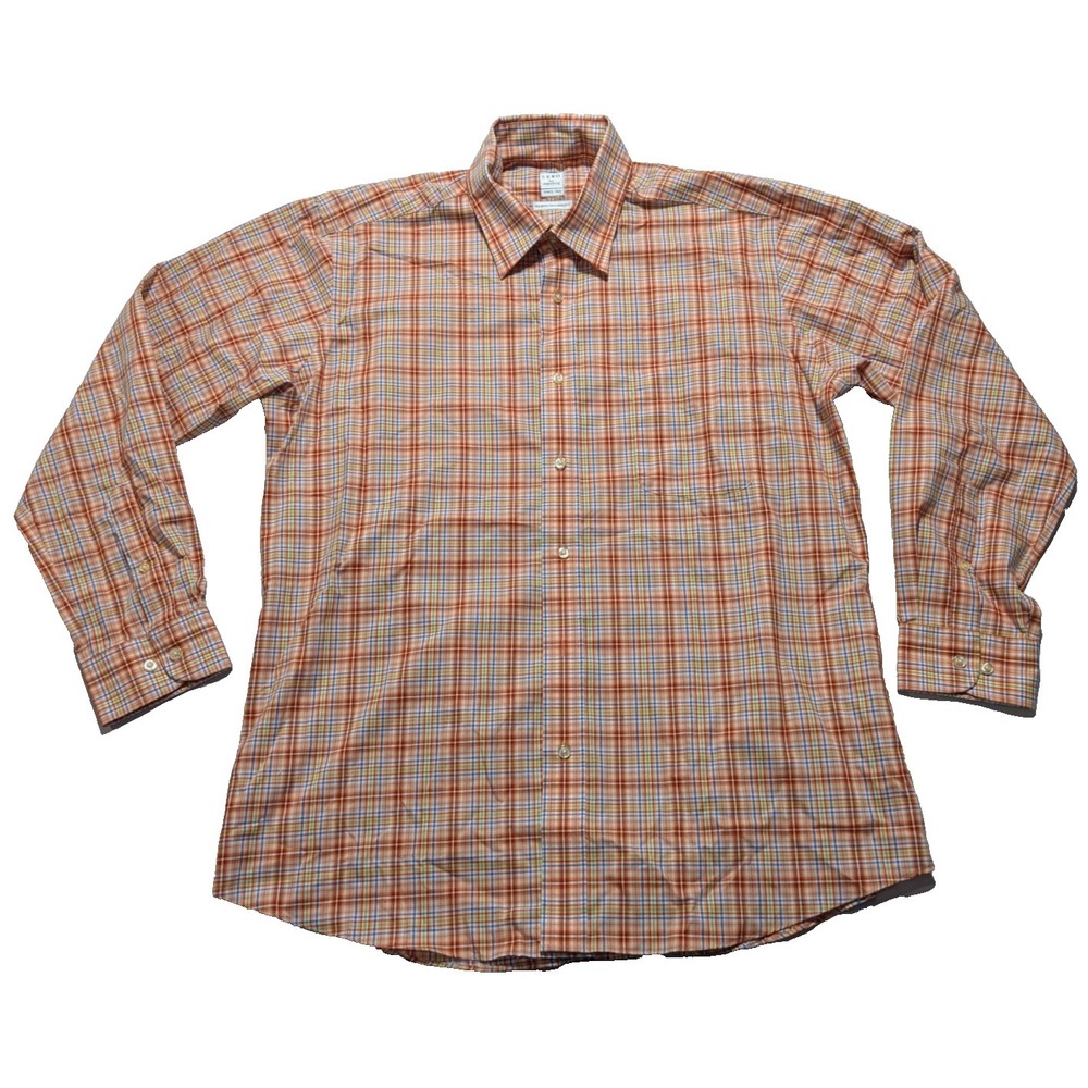 SERO‎ by FORSYTH NO IRON TAILORED FIT - Men Large Orange Multi Plaid Shirt EUC